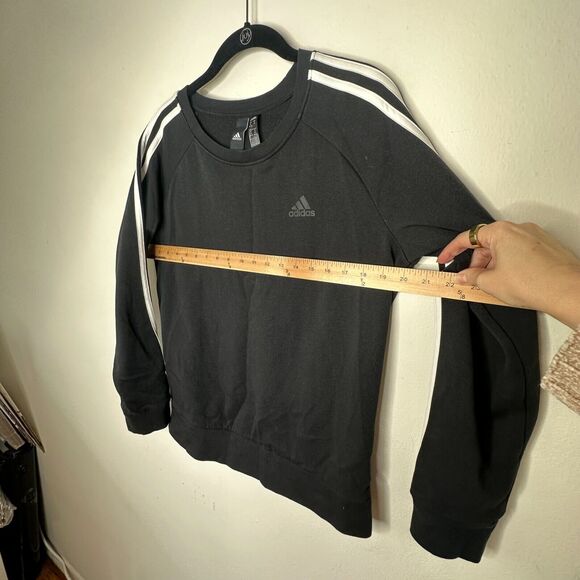 RARE Adidas Black 3-Stripe Fleece Crew Neck Long Sleeve Sweater Rib Cuffs Medium - Picture 9 of 13
